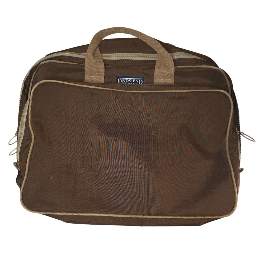 Lands End Vintage Brown Nylon Briefcase Laptop Rigger Bag Travel Carry On